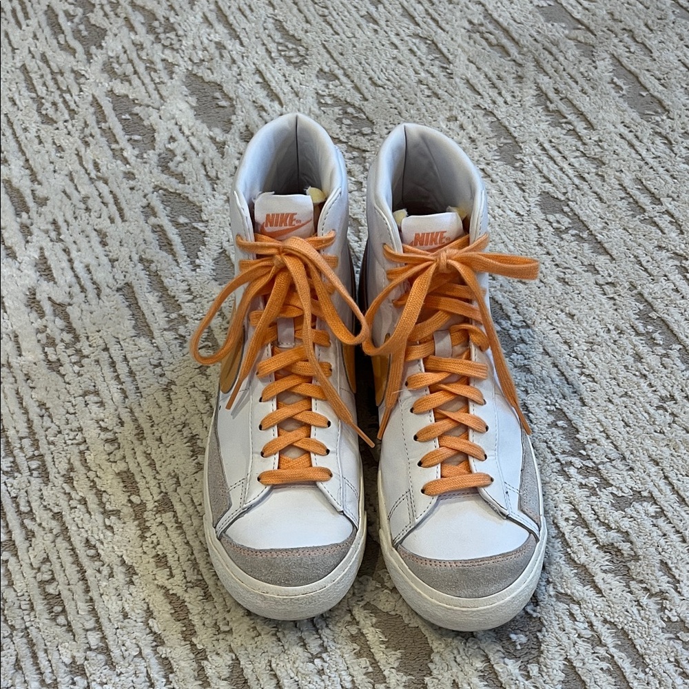 Nike White and Orange High-Top Sneakers